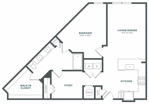 Floor plan for 1 bed, 1 bath, 983 sqft
